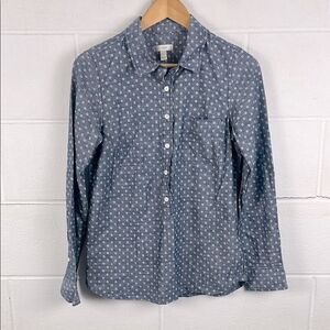 J.Crew NWT chambray long sleeve popover dot blouse